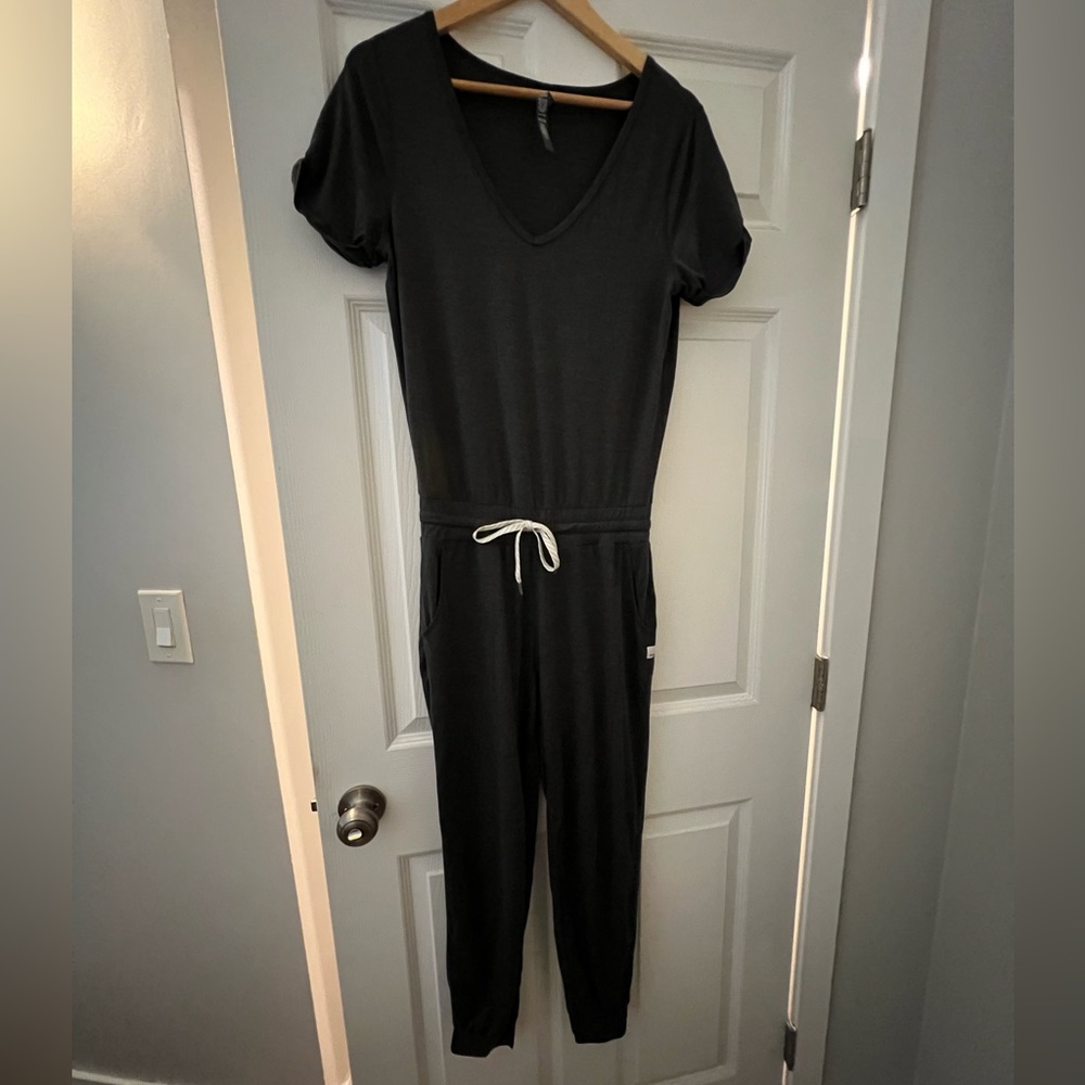 Vuori Black Short-Sleeve Jumpsuit with Drawstring